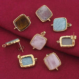 4pcs Stainless Steel Square Stone Earring Hooks Jump Ring Connectors