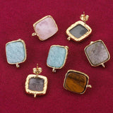 4pcs Stainless Steel Square Stone Earring Hooks Jump Ring Connectors