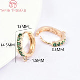 4PCS 13MM 24K Plated Brass Zircon Earring Hoops DIY Jewelry Making Accessory