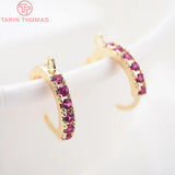 4PCS 13MM 24K Plated Brass Zircon Earring Hoops DIY Jewelry Making Accessory