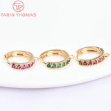4PCS 13MM 24K Plated Brass Zircon Earring Hoops DIY Jewelry Making Accessory