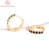 4PCS 13MM 24K Plated Brass Zircon Earring Hoops DIY Jewelry Making Accessory