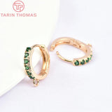 4PCS 13MM 24K Plated Brass Zircon Earring Hoops DIY Jewelry Making Accessory