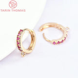 4PCS 13MM 24K Plated Brass Zircon Earring Hoops DIY Jewelry Making Accessory