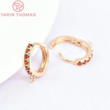 4PCS 13MM 24K Plated Brass Zircon Earring Hoops DIY Jewelry Making Accessory