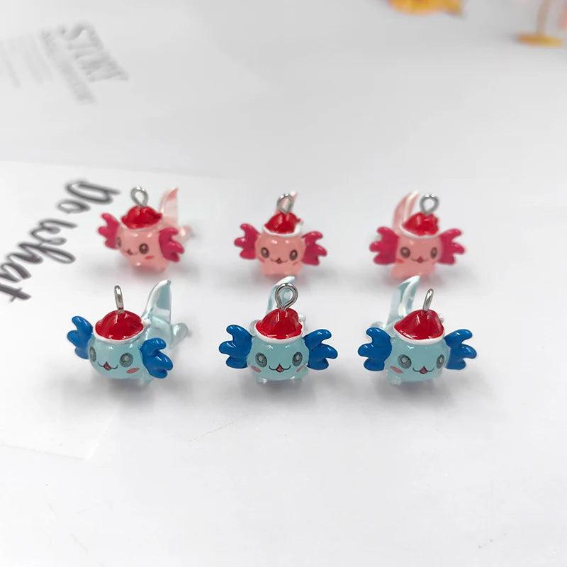 10pcs Christmas Hat Hexagon Charms for Jewelry Making Animals Dinosaur Pendants