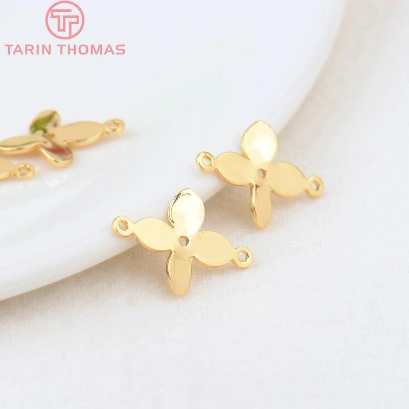 20PCS 11x15MM 24K Plated Brass Flower Charms DIY Jewelry Accessories