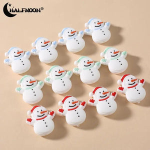 10Pcs Christmas Silicone Bead 29x32mm Cartoon Snowman Baby Nursing Bead
