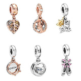 925 Silver Owl Crown Bead with Diamond Fish Gem Charm