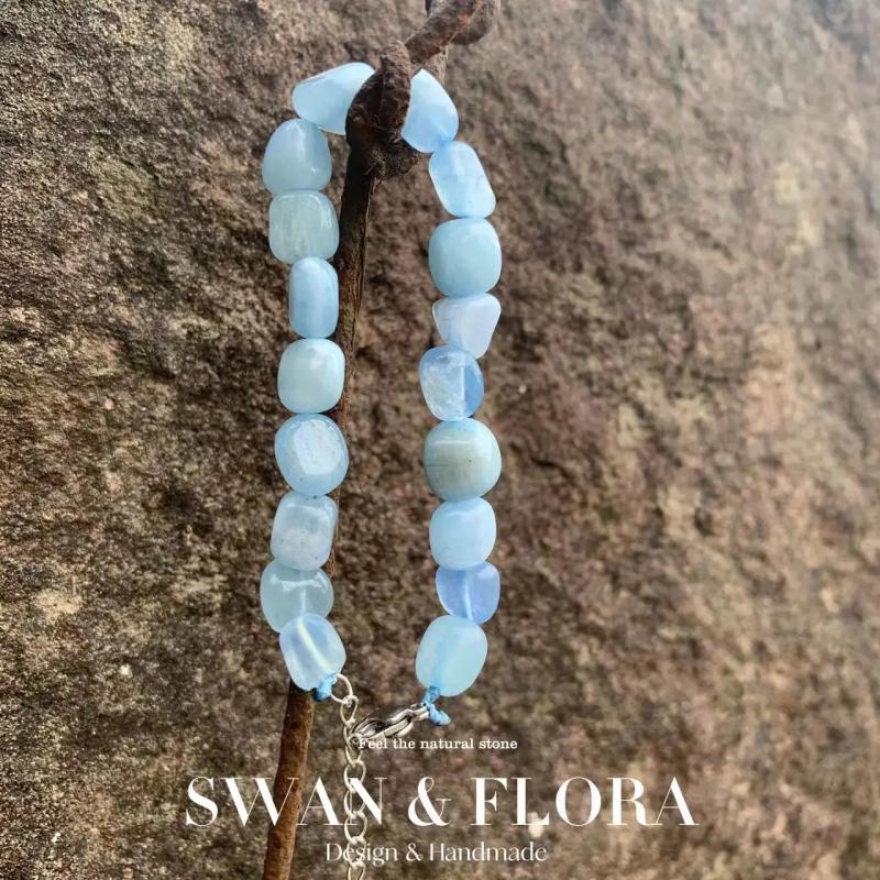 Natural Aquamarine Beaded Bracelet - Healing Women Jewelry