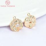 6PCS 10MM 24K Brass Zircon Round Charms Pendants DIY Jewelry Findings