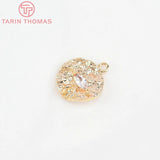 6PCS 10MM 24K Brass Zircon Round Charms Pendants DIY Jewelry Findings