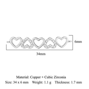 3pcs Fine Copper Zircon Hearts Knot Connectors Charm Necklace Pendants