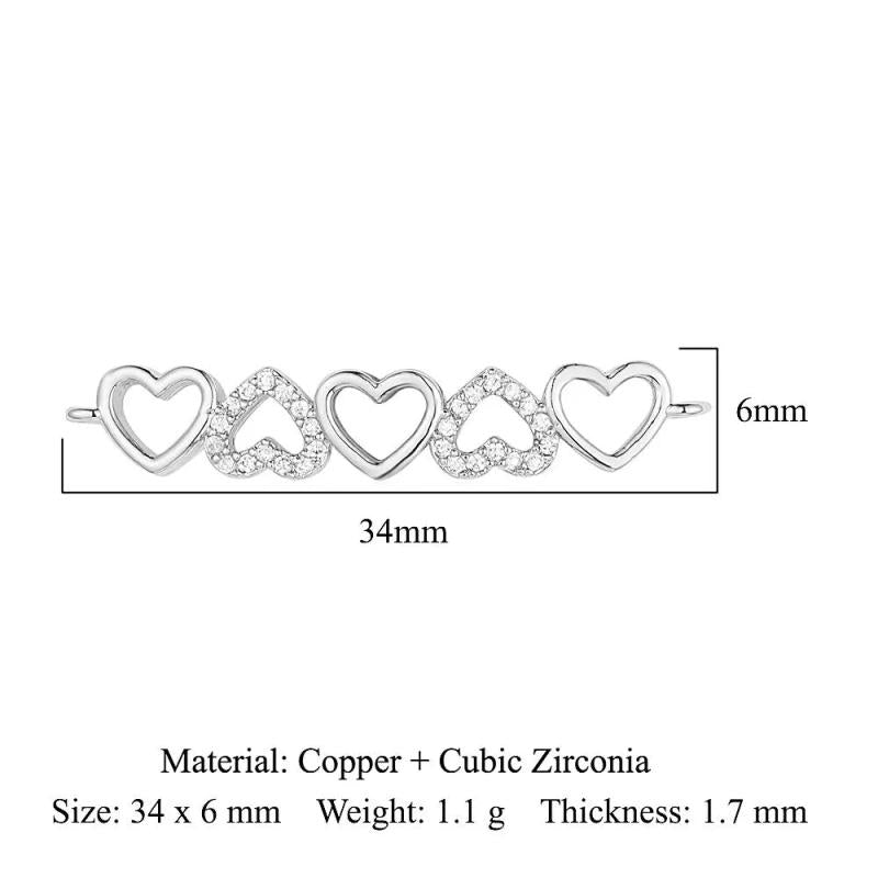 3pcs Fine Copper Zircon Hearts Knot Connectors Charm Necklace Pendants