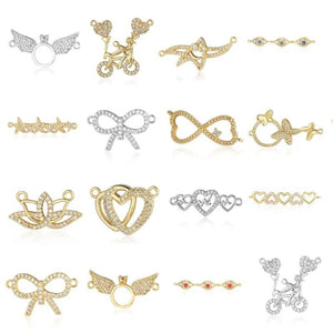 3pcs Fine Copper Zircon Hearts Knot Connectors Charm Necklace Pendants