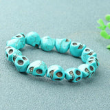 Turquoise Skull Bracelet Men Fine Jewelry Beads Elastic Bangle