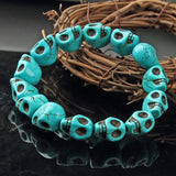 Turquoise Skull Bracelet Men Fine Jewelry Beads Elastic Bangle