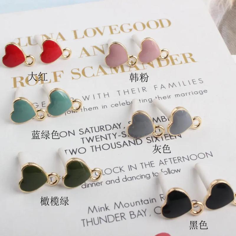 10pcs Heart Stud Earrings Enamel Candy Alloy Pendant for DIY Jewelry