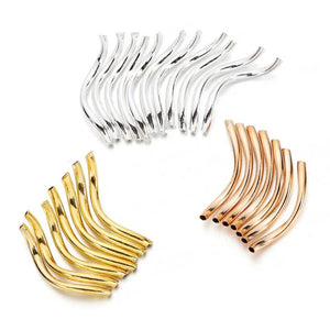 100Pcs Brass Tube Bead Smooth Spacer Curved S Tube DIY Craft Jewelry