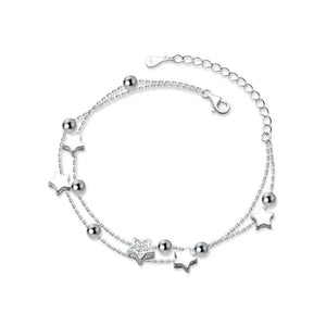 925 Silver Double Layer Zircon Star Round Bead Charm Bracelet