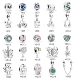 High-end 925 Silver Butterfly Enamel Flower Bead Heart Gem Charm DIY Bracelet