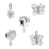 High-end 925 Silver Butterfly Enamel Flower Bead Heart Gem Charm DIY Bracelet