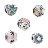High-end 925 Silver Butterfly Enamel Flower Bead Heart Gem Charm DIY Bracelet