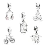 High-end 925 Silver Butterfly Enamel Flower Bead Heart Gem Charm DIY Bracelet