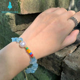 Natural Aquamarine Bracelet Stone Irregular Jewelry GEM Beads Healing Women