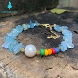 Natural Aquamarine Bracelet Stone Irregular Jewelry GEM Beads Healing Women