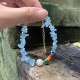 Natural Aquamarine Bracelet Stone Irregular Jewelry GEM Beads Healing Women