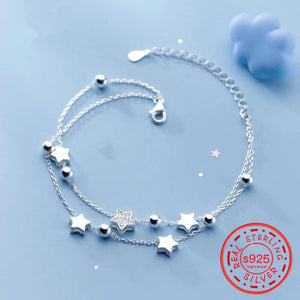 925 Silver Zircon Star Bead Bracelet&Bangle for Women