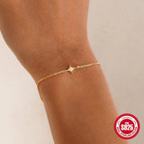 925 Sterling Silver Star CZ Zircon Chain Bracelet Crystal Lady Fine Jewelry
