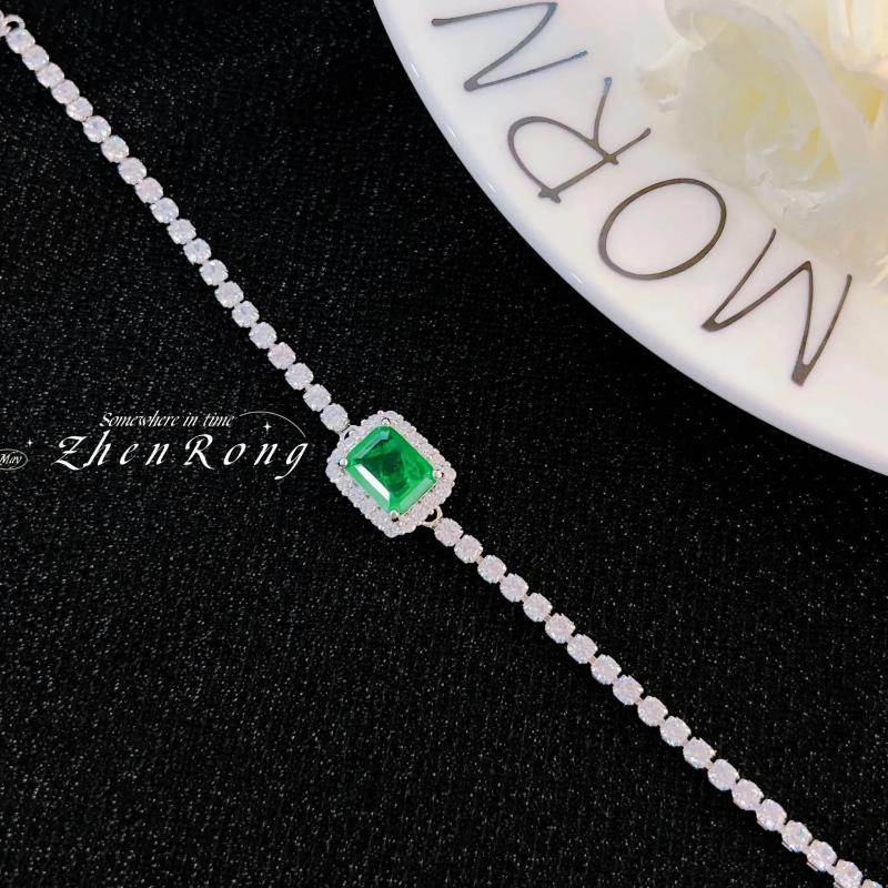 Sterling Silver Emerald Lab Diamond Tennis Bracelet