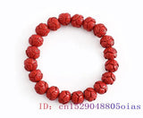 Cinnabar Lotus Bracelet Gemstone Vintage Amulet Talismans Red Natural for Women