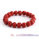 Cinnabar Lotus Bracelet Gemstone Vintage Amulet Talismans Red Natural for Women
