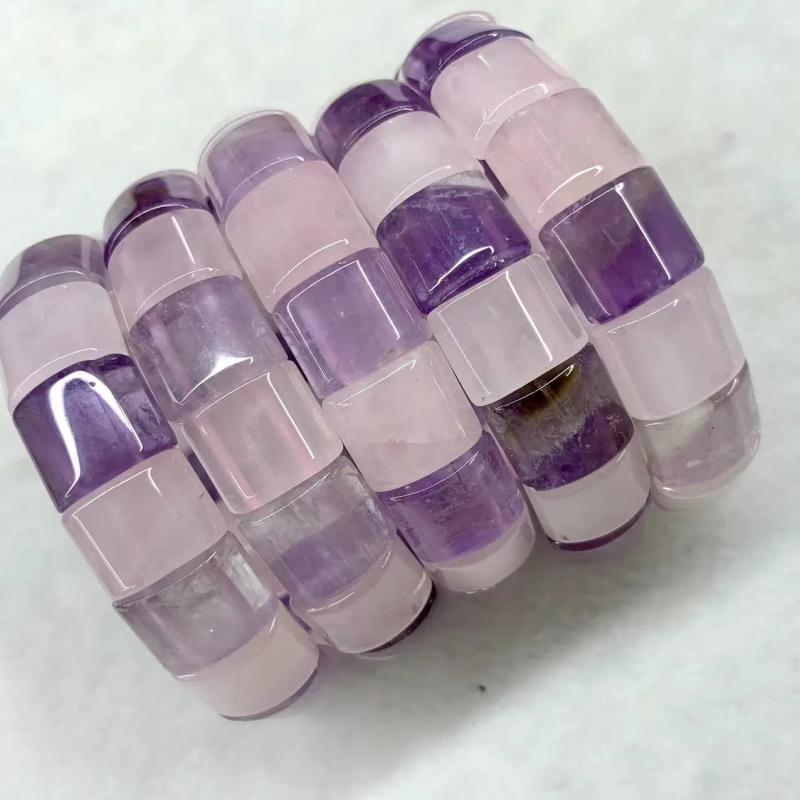 Amethyst & Rose Quartz Beads Bracelet Gemstone Bangle Women Gift