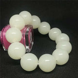 18-20mm Natural Nephrite Round Bead Bracelet Hand Carved Amulet
