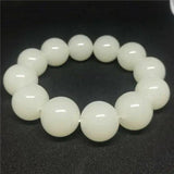 18-20mm Natural Nephrite Round Bead Bracelet Hand Carved Amulet