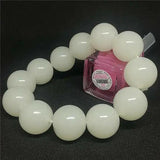 18-20mm Natural Nephrite Round Bead Bracelet Hand Carved Amulet