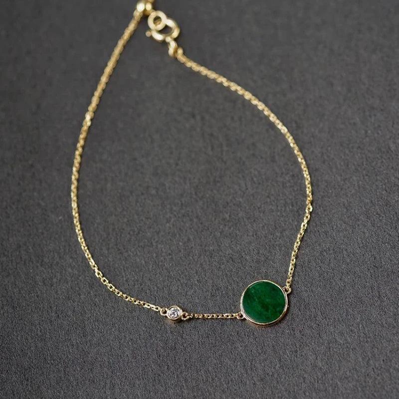 Natural Green Chalcedony Round Bracelet for Women - Fine Vintage Bangle