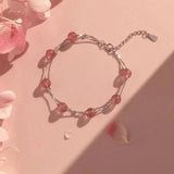 Sterling Silver Opal Moonstone Double Layer Bracelet Lucky Jewelry