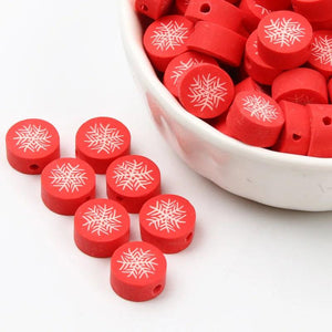 10mm Christmas Snowflake Pattern Clay Beads for Jewelry Making