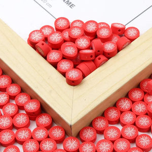 10mm Christmas Snowflake Pattern Clay Beads for Jewelry Making