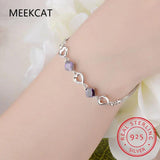 925 Sterling Silver Amethyst Bracelet Heart Purple Crystal Zircon Bracelet