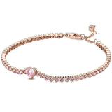 Rose Sparkling Pink Heart Tennis Crystal Bracelet 925 Silver