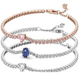 Rose Sparkling Pink Heart Tennis Crystal Bracelet 925 Silver
