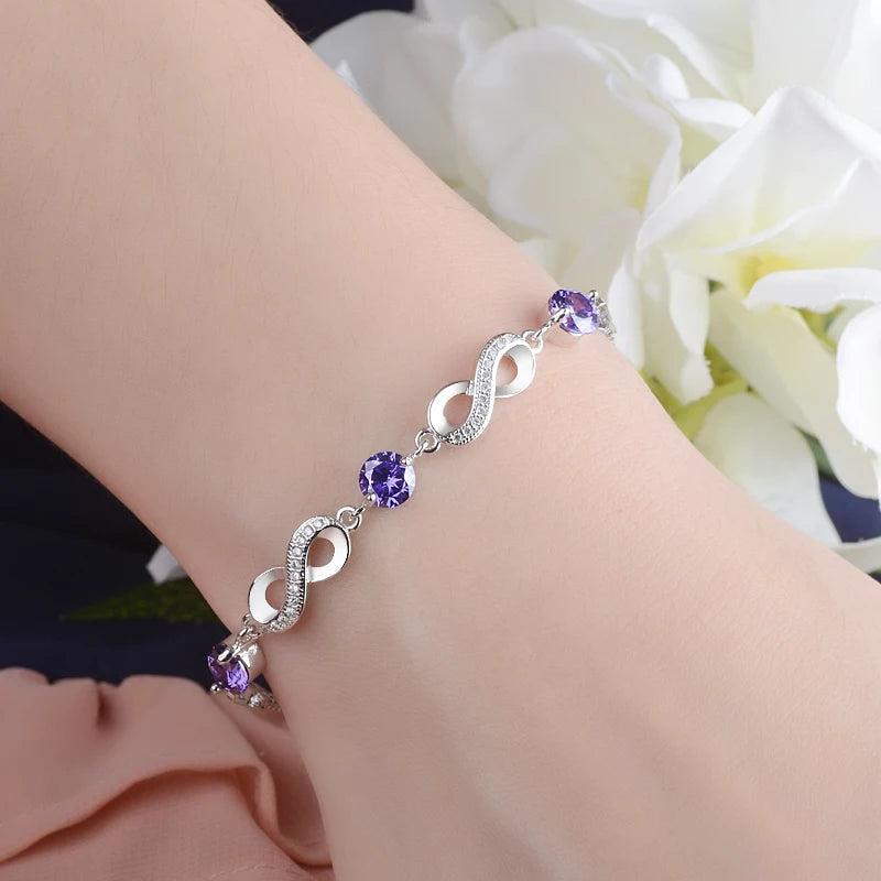925 Silver Infinity Love Zircon Bracelet Amethyst SCB037