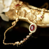 Vintage Ruby Charm Bracelet Silver Jewelry for Women