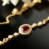 Vintage Ruby Charm Bracelet Silver Jewelry for Women
